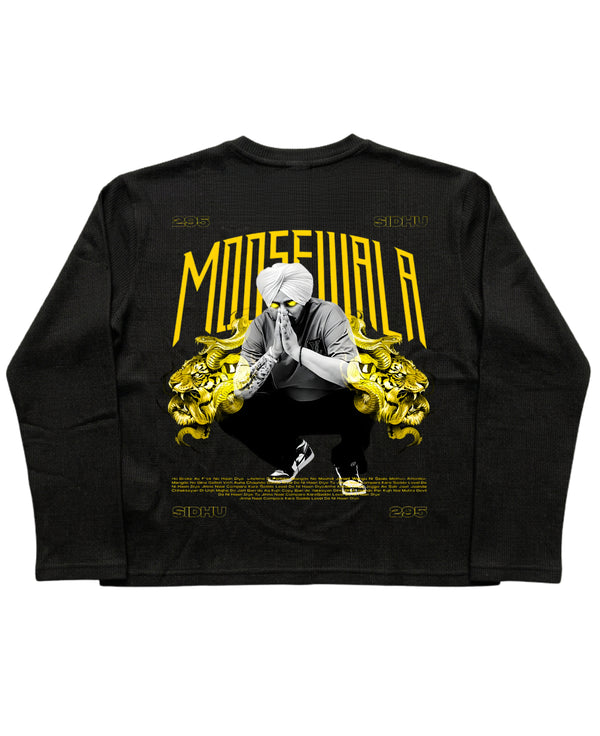 Black Henley waffle knit Back Design