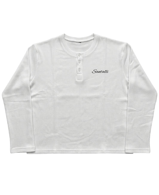 White Henley waffle knit Front Design