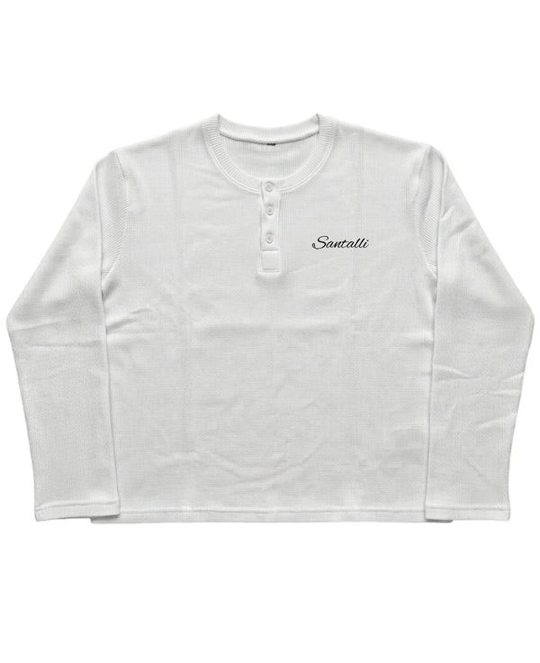 White Henley waffle knit Front Design