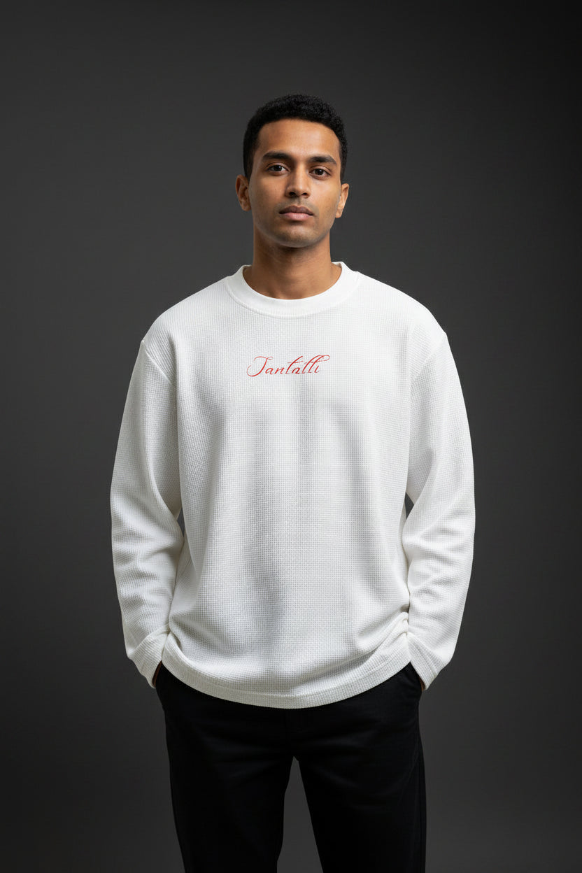 Off-white waffle knit oversized full-sleeve Front Design