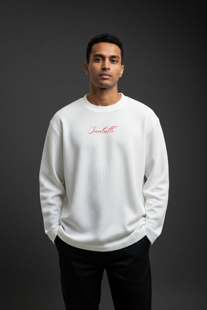 Off-white waffle knit oversized full-sleeve Front Design
