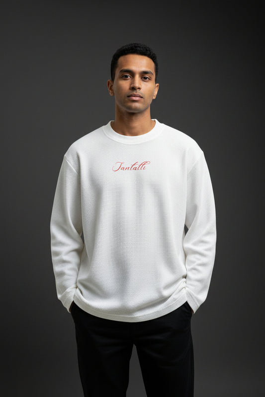 Off-white waffle knit oversized full-sleeve Front Design