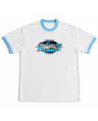 White & Sky Blue Ringer tee Front Design