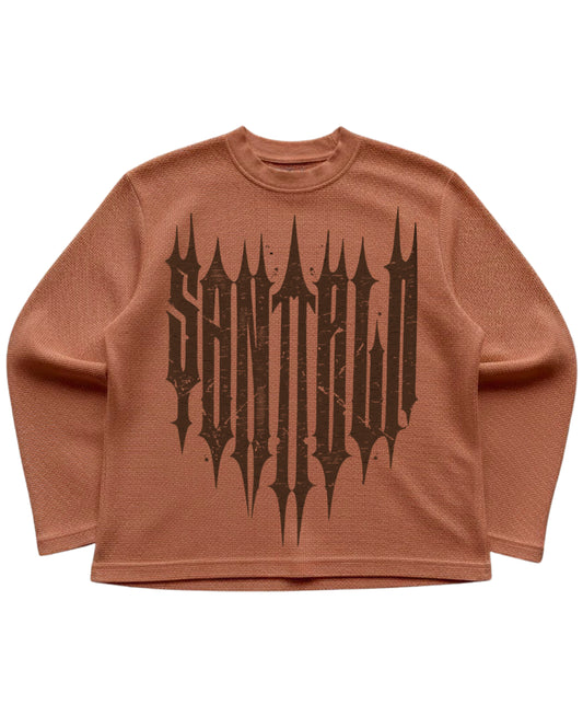 Brown waffle knit oversized full-sleeve Front Design