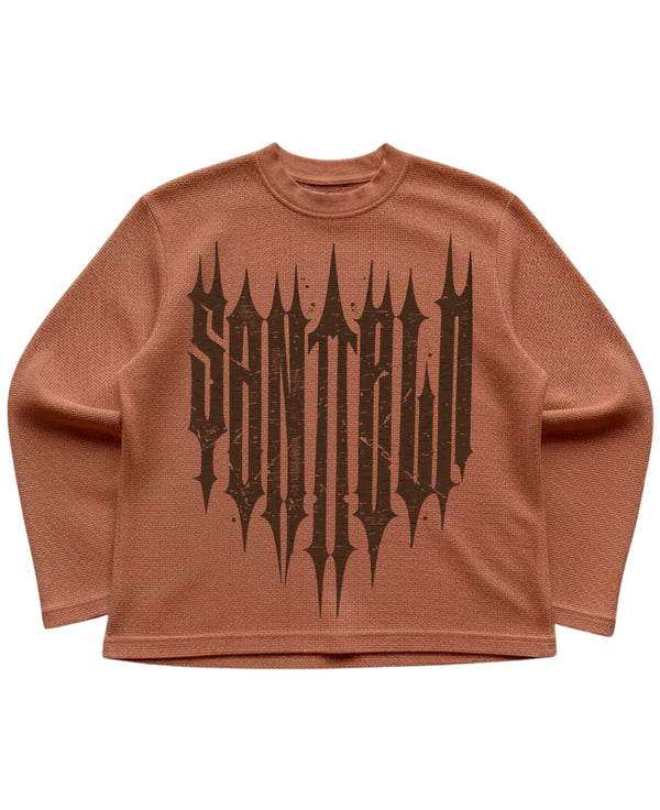 Brown waffle knit oversized full-sleeve Front Design