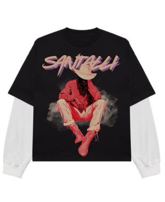 Black With White Sleeve Oversized Tee Front Design