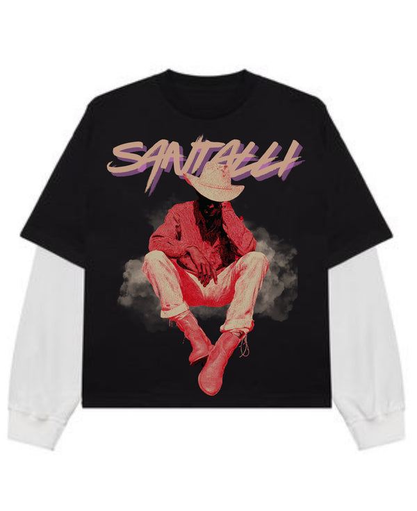 Black With White Sleeve Oversized Tee Front Design