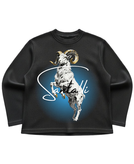 Black waffle knit oversized full-sleeve Front Design