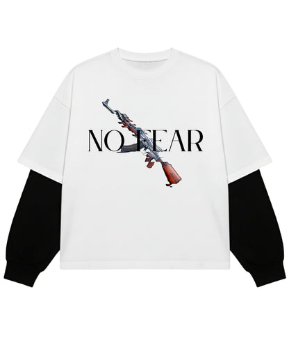 White With Black Sleeve Oversized Tee Front Design