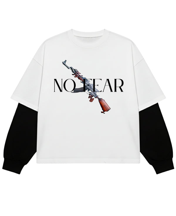 White With Black Sleeve Oversized Tee Front Design