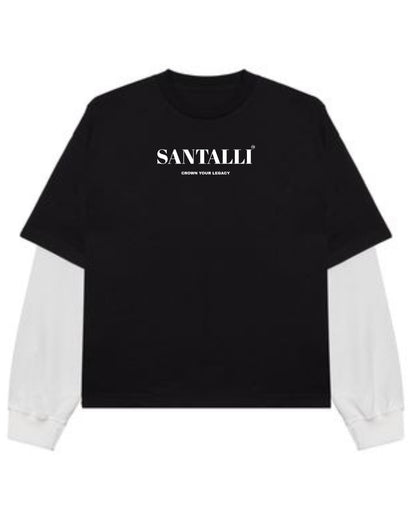 Black With White Sleeve Oversized Tee Front Design