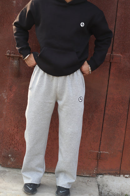 GREY WIDE LEG HEAVY WEIGHT SWEATPANTS