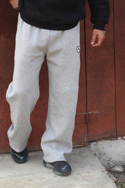 GREY WIDE LEG HEAVY WEIGHT SWEATPANTS