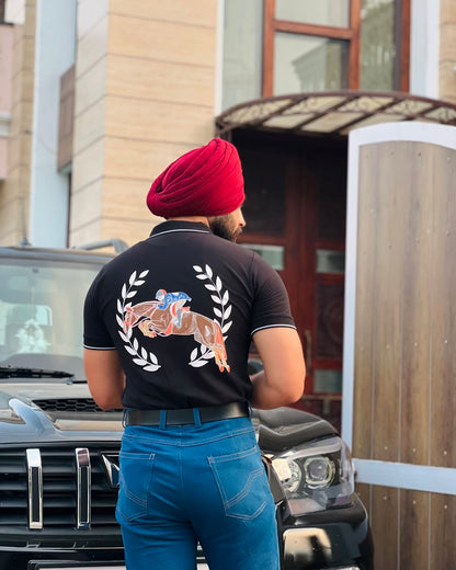 STRIPPED BLACK POLO T-SHIRT