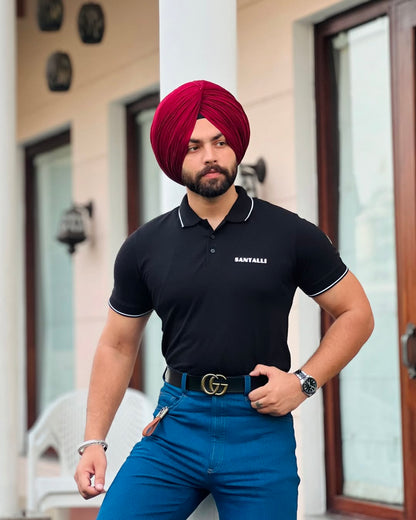 STRIPPED BLACK POLO T-SHIRT