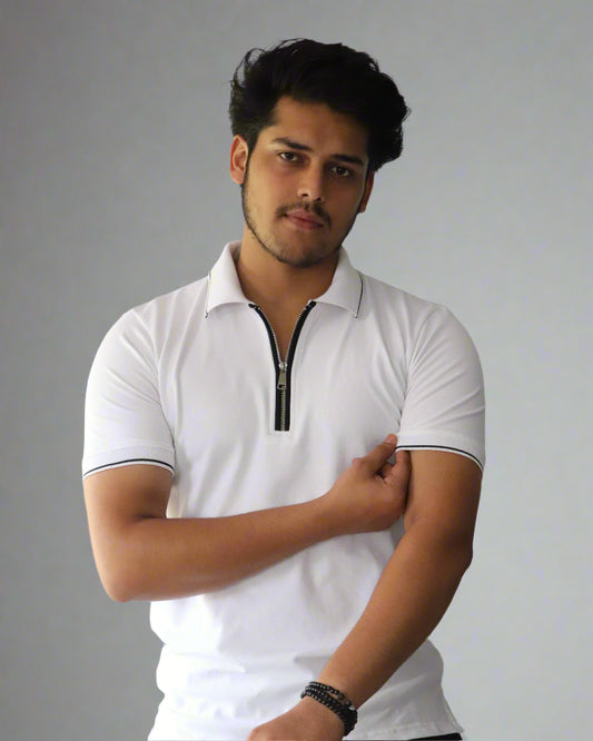 BASIC WHITE ZIP POLO T-SHIRT