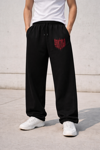 BLACK COTTON LOOSE FIT TRACK PANT