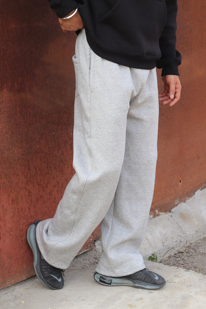 GREY WIDE LEG HEAVY WEIGHT SWEATPANTS